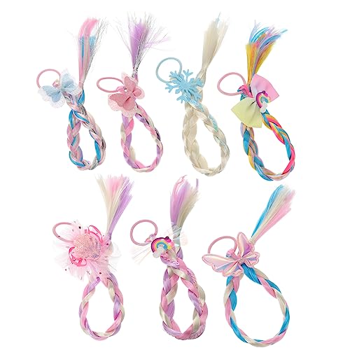 Homoyoyo 7Stücke Teiliges Set Farbenfrohe Geflochtene Haarverlängerungen für Mädchen mit Gummibändern Kopfschmuck für Partys und Feste Schädigt das Haar von Homoyoyo