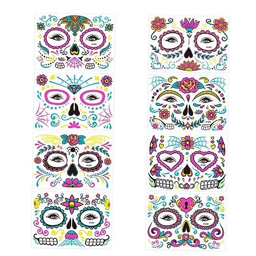 Homoyoyo 8 Blatt Leuchtende Halloween Gesichts Tattoos Temporäre Aufkleber für Kostümparty Hautfreundlich und Sicher Verschiedene Designs für Cosplay und Karneval Homoyoyo 8 Blatt Leuchtende Halloween Gesichts Tattoos Temporäre Aufkleber für Kostümparty Hautfreundlich und Sicher Verschiedene Designs für Cosplay und Karneval von Homoyoyo