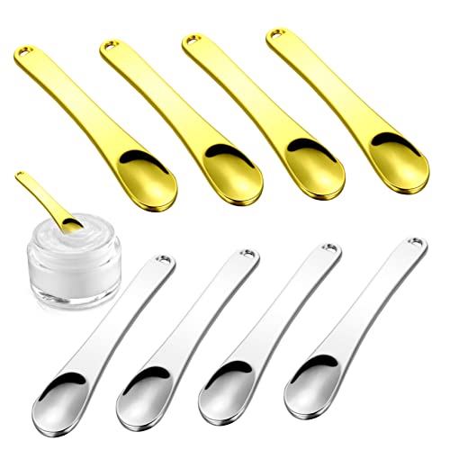 Homoyoyo 8 Stück Teiliges Metall Spatel für Gesichtscreme und Maske Leichte Löffel Gold und Silber Praktische Beauty Tools mit Aufhängeloch für Tägliche Hautpflege und Make Up Anwendung von Homoyoyo