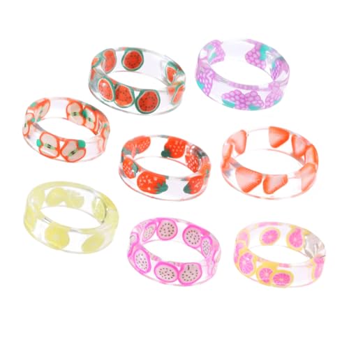 Homoyoyo 8stücke Harz Fingerring Frucht Muster Damenring Mädchen Ring Sommer Obst Ring Kreative Für Shopping Bankette Partys von Homoyoyo