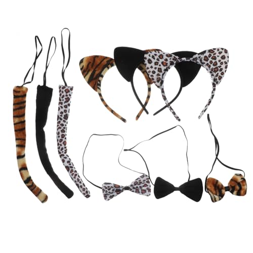 Homoyoyo 9 Stück Teiliges Tierohren mit Schleifen Farben Tiger Schwarz Weißer Leopard Leichtes Cosplay Party Kostümzubehör Verstellbare Haarbänder für Erwachsene von Homoyoyo