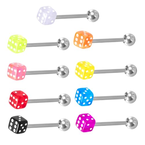 Homoyoyo 9 Stücke Kreative Würfel Zungenringe Piercingschmuck Neonfarben Leicht und Langlebig für Männer und Frauen Körperpiercing Schmuck von Homoyoyo