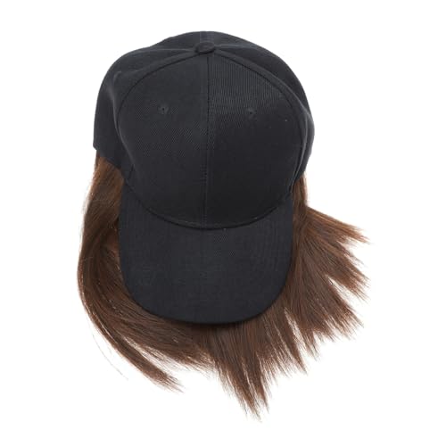 Homoyoyo Abnehmbare Damen Kurzhaar perücke mit Hut Gerade Haare Realistische Haarstruktur Modische Einteilige Mütze in Schwarz und Hellbraun Vielseitig Kombinierbar für Eleganten Look von Homoyoyo