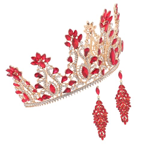 Homoyoyo Barock Braut Hochzeitsschmuck Set mit Funkelndem Strass Diadem und Ohrringen Rotes Kronen Design Elegantes Brautaccessoire für Hochzeitsfeier Ball und Party von Homoyoyo