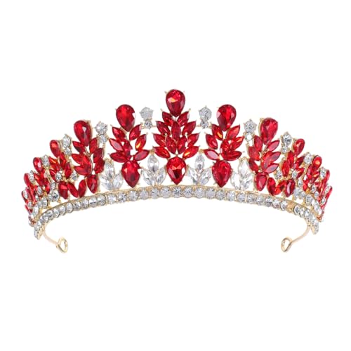 Homoyoyo Barock Brautkrone mit Strasssteinen Vintage Tiara für Hochzeit Fotografie Brautjungfern Party Königliches Stirnband Rot Stilvolle Brautaccessoires von Homoyoyo