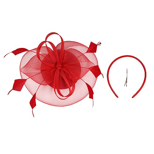 Homoyoyo Barrette Hut Bankett Trendy Für Hut Net Braut Bucket Hats Für Männer Retro Braut Kopfbedeckung Frau Band Anlass Diademe Für Frauen Sommerhüte Hochzeit Cocktail Beanie Seide Rot von Homoyoyo