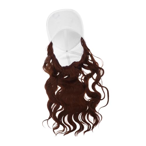 Homoyoyo Baseball Cap mit Langem Lockenhaar Atmungsaktive Damen Perücke mit Natürlichem Haaransatz Komfortable Weißer Hut mit Leichtem Braun bei Haarausfall und Outdoor-aktivitäten von Homoyoyo