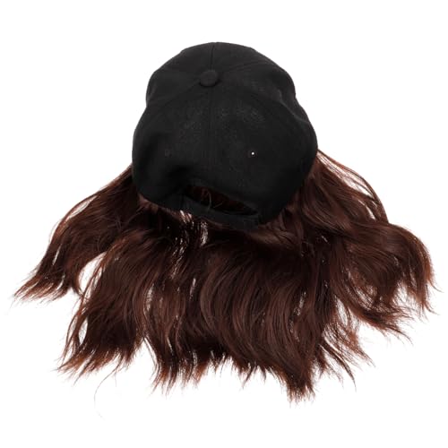 Homoyoyo Baseball Cap mit Lockiger Perücke Synthetische Wellenhaarverlängerung Damen Hut Wig Baseballkappe für Alltag Cosplay Sport und Partys Tiefbraun von Homoyoyo