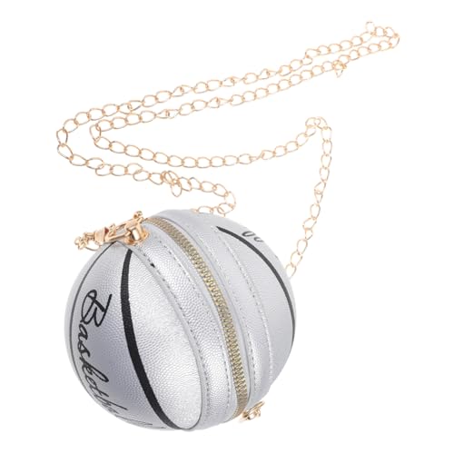 Homoyoyo Basketball Umhängetasche Damen PU Leder mit Kette Robuste Schultertasche Modische Crossbody Bag für Teenager Vielseitige Handtasche für Sommer Silberfarben Kompakt und Praktisch von Homoyoyo