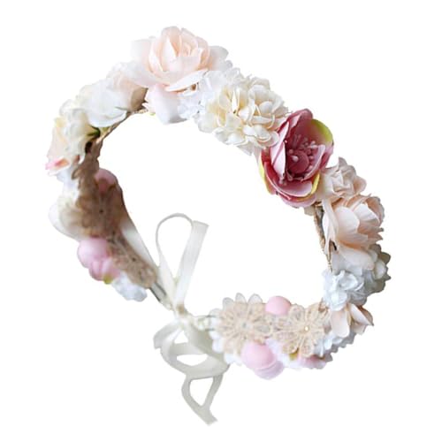 Homoyoyo Beige Blumenkranz Haarreif Hawaii Party Floraler Haarkranz mit Realistischem Blütendesign für Strand Bühne Fotografie Damen und Mädchen Bequem und Langlebig von Homoyoyo
