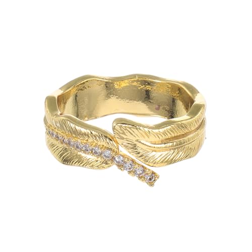 Homoyoyo Goldener Verstellbarer Blattring Mit Zirkonia Für Frauen Retro Statement-ring Offener Finger Ring Stapelbarer Vintage Modering Für Damen von Homoyoyo