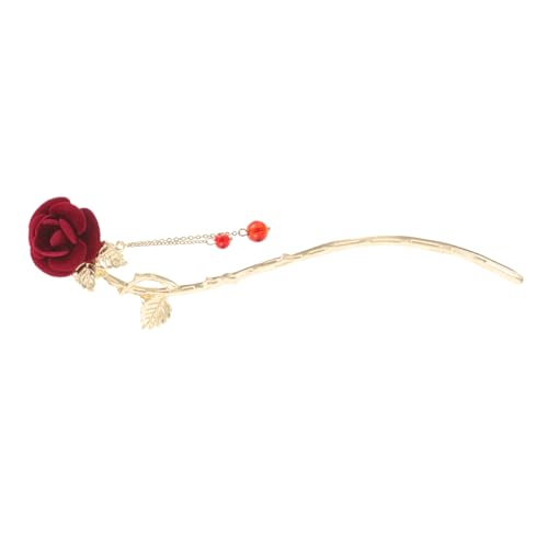 Homoyoyo Blumen Haarstab für Damen Eleganter Haarschmuck im Chinesischen Stil Hochwertiger Haarnadel aus Metall für Hochzeiten und Abendkleider Rot von Homoyoyo