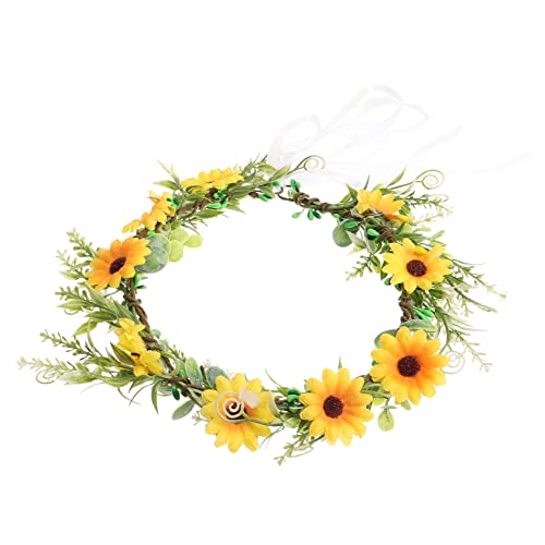 Homoyoyo Boho Braut Haarreif mit Gelbem Kunstblumenkranz Verstellbares Blütenhaarband für Hochzeit Party und Fotoshooting Zarter Stirnband Schmuck für Damen und Mädchen von Homoyoyo