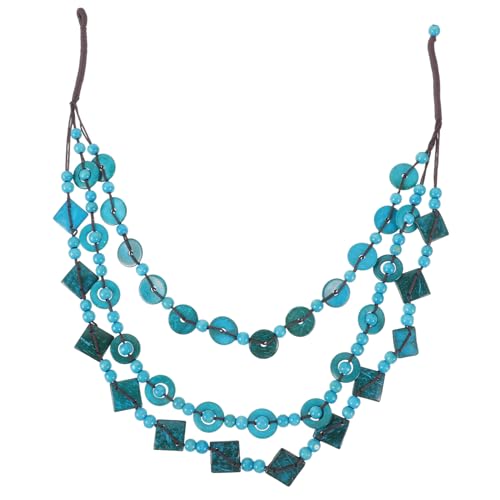 Homoyoyo Boho Halskette Damen Retro Stil Handgefertigt Holzperlen Kokosnuss Perlen Strandkette Modischer Anhänger Pfauenblau von Homoyoyo
