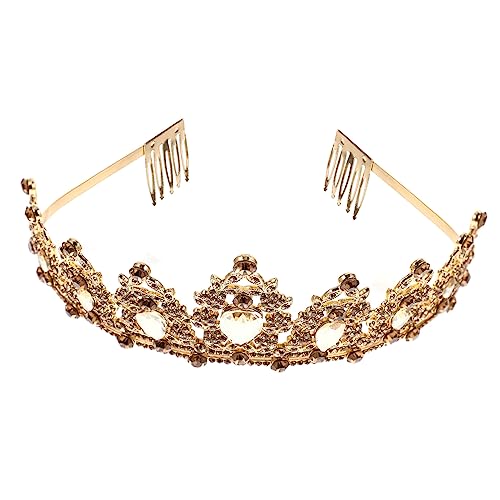 Homoyoyo Braut Tiara Haarreif mit Strassbesatz Barockstil Haarschmuck für Hochzeit Geburtstag Party und Fotoshooting Verziert mit Funkelnden Kristallen Einfach zu Tragen Champagnergold von Homoyoyo