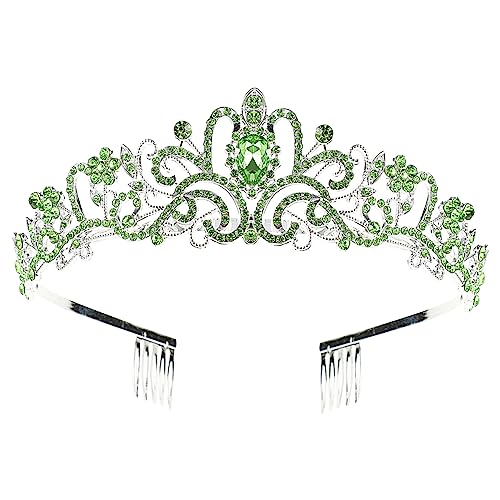 Homoyoyo Brautkrone aus Legierung mit Kristallbesatz Handgefertigtes Haarschmuck Accessoire für Hochzeit Party und Festliche Anlässe Zartes Design in Hellem Grün Stilvolles Tiara Diadem von Homoyoyo