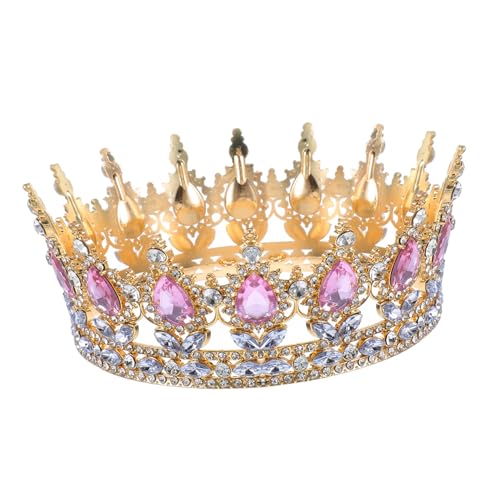 Homoyoyo Brautkrone mit Funkelnden Strasssteinen Vintage Design Goldfarbener Sockel Großer Haarschmuck für Frauen Geeignet für Hochzeit Party Festzug und Besondere Anlässe von Homoyoyo