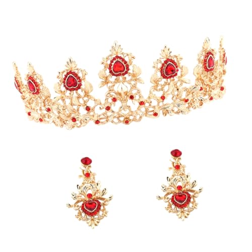 Homoyoyo Brautschmuck Set Haarreif und Ohrclips Roter Alloy Tiara Haarschmuck für Hochzeit Stilvoller Damen Kopfschmuck Accessoires für Brautkleid von Homoyoyo