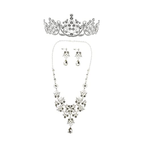 Homoyoyo Brautschmuck Set mit Tiara Kristallkrone Halskette und Ohrstecker Langlebiges Allergisches Legierungsmaterial Schmuckset für Braut und Festliche Anlässe Geburtstagsgeschenk von Homoyoyo
