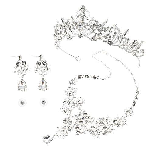 Homoyoyo Brautschmuckset mit Strassbesetzter Krone Halskette und Ohrsteckern Geeignet für Hochzeit Geburtstag und Festliche Anlässe Zartes Design für Damen und Mädchen von Homoyoyo