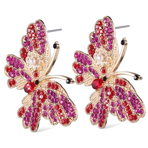 Homoyoyo Bunte Schmetterling Ohrstecker mit Strasssteinen Weihnachts Ohrringe für Damen Modischer Schmuck für Partys Hochzeiten und Alltag und Detailreich Gestaltet von Homoyoyo
