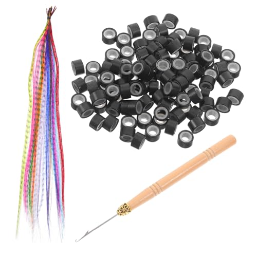 Homoyoyo Bunte Synthetische Haarverlängerungen mit Farben Häkelnadel und Mikroperlen Hitzebeständig für Cosplay und Partys Vielseitiges für Kreative Frisuren von Homoyoyo