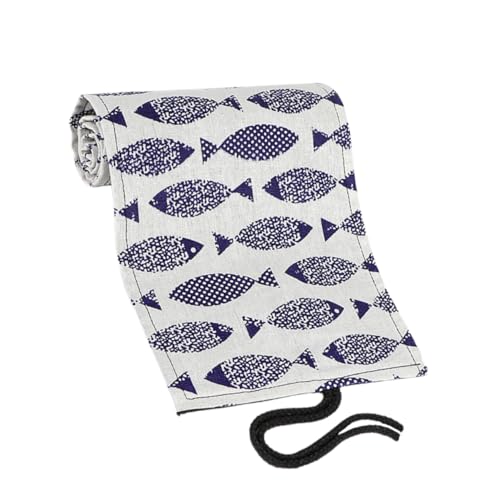 Homoyoyo Canvas Rollmäppchen mit Fächern Tragbare Stifterolle aus Baumwolle leinen Aufrollbarer Zeichnungs Farbstift Organizer mit Herbstlichem Saury Motiv für Künstler und Studenten von Homoyoyo
