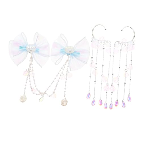 Homoyoyo Chic Meerjungfrau Haarspange mit Künstlichen Perlen und Quasten Schleife Komfortables Stirnband Haarschmuck für Mädchen Geeignet für Geburtstagsfeiern und Festliche Anlässe von Homoyoyo