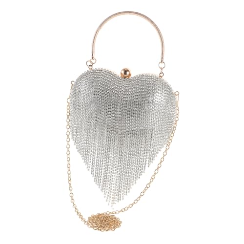 Homoyoyo Damen Abendtasche Herzform mit Abnehmbarer Kette Clutch für Hochzeiten Partys Besondere Anlässe Glitzernde Verzierungen Stilvolle Quasten Silberfarbenes Design Homoyoyo Damen Abendtasche Herzform mit Abnehmbarer Kette Clutch für Hochzeiten Partys Besondere Anlässe Glitzernde Verzierungen Stilvolle Quasten Silberfarbenes Design von Homoyoyo