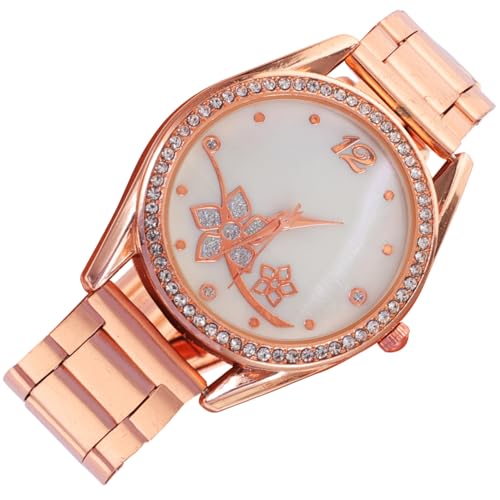 Homoyoyo Damen Armbanduhr Mit Blumen-Rhinestones Quarzwerk Leichte Und Tragbare -Uhr Für Mädchen Design-Uhr Roségold Für Alltag von Homoyoyo