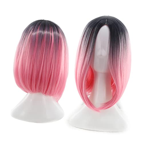 Homoyoyo Damen Bob Perücke Gradient Color Synthetische Kurzhaarperücke für Cosplay und Partys Hochtemperatur Stil Atmungsaktiv und Waschbar Gradient von Homoyoyo