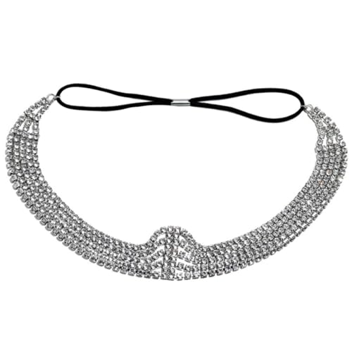 Homoyoyo Damen Haarband mit Elastischer Kopfkette Mehrschichtiges Strass Design Leichter Legierungs Stirnband Modisches Hochzeit Haaraccessoire Glänzender Schmuck für Besondere Anlässe von Homoyoyo