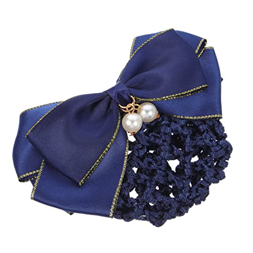 Homoyoyo Damen Haarnetz Dutt mit Schleife Blaues Netz Haarklammer für Hochsteckfrisuren Formal und Casual mit Perlenverzierung Klassischer Haar Accessoire für Beruf und Alltag von Homoyoyo