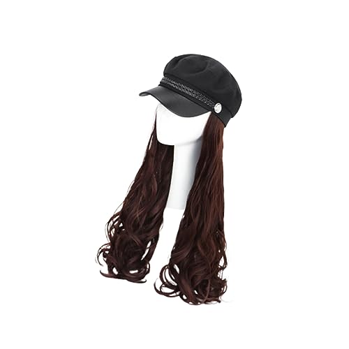 Homoyoyo Damen Haarperücke mit Hut Lange Locken Haarverlängerung Hellbrauner Einteiler für Kostüme Hochtemperaturfaser für Partys und Cosplay von Homoyoyo