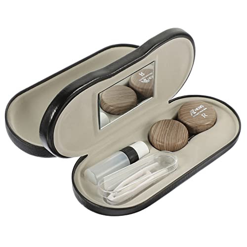 Homoyoyo Doppelseitiges Brillen- Und Kontaktlinsen-Etui Mit Spiegel Und Pinzetten Entferner – Praktischer 2 in 1 Kontaktlinsenbehälter Für Männer in Elegantem Hellbraun von Homoyoyo