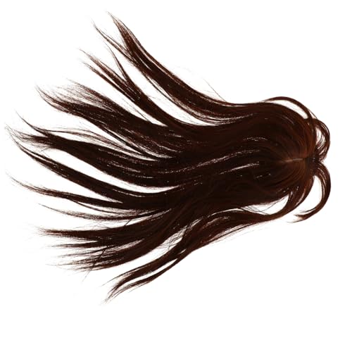 Homoyoyo Echthaar Haartopper mit Fransen Dunkelbraun Clip In Haarteil für Frauen mit Dünnem Haar Ultraleicht Nahtlos Natürlicher Haarersatz für Mehr Volumen und Unsichtbare Abdeckung von Homoyoyo