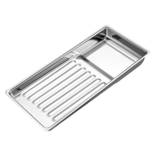 Homoyoyo Edelstahl Desinfektions Tablett mit Rillen für Kleine Metallinstrumente Beauty Salon Werkzeugablage Robust Langlebig Vielseitig für Tattoo Labor Bad Badezimmer Organizer von Homoyoyo