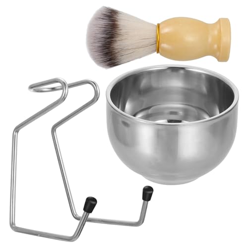 Homoyoyo Edelstahl Rasierpinsel mit Halter und Schale Langlebiger Bartpinsel für Gesichtsreinigung Stabiler Ständer Handlicher Griff Einfach zu Reinigen für Klassische Nassrasur Herren von Homoyoyo