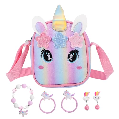 Homoyoyo Einhorn-geldbörse Mit Stickmuster Wechseltasche Verstellbare Schultertasche Süße Damen-umhängetasche Inklusive Einhorn-schmuckset von Homoyoyo