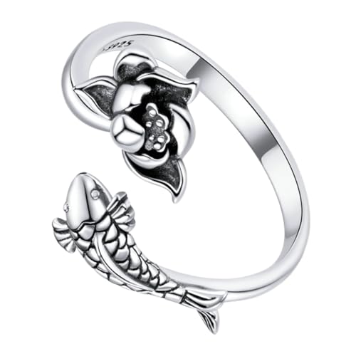 Homoyoyo Blumenring Schmuck Für Frauen Offener Blumenring Aus Lotus Verstellbarer Lotusring Frauen Fischring Verstellbarer Offener Ring Schmuck von Homoyoyo