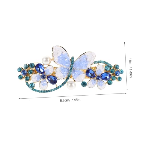Homoyoyo Eleganter Ponytail Spring Clip mit Funkelnden Kristallstrasssteinen Blauer Haarschmuck für Frauen Leichter und Komfortabler Haarklammer mit Schmetterlings und Blumenmotiv Stilvoll von Homoyoyo