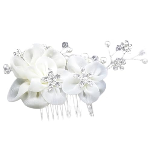 Homoyoyo Eleganter Weißer Haarkamm mit Seidenblume und Funkelnden Strasssteinen Brautschmuck für Hochzeit Abschlussball und Festliche Anlässe Einfach zu Befestigen Vielseitig Einsetzbar von Homoyoyo