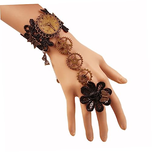 Homoyoyo Elegantes Damen Spitzenarmband Mit Ring Retro Gothic Steampunk Design Verziert Mit Filigranen Details Für Besondere Anlässe Modisches Accessoire von Homoyoyo