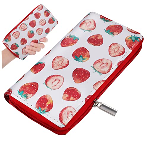 Homoyoyo Strawberry Wallet Damen Geldbörse Mit Reißverschluss Langer Erdbeer-Purse Für Kreditkarten Und Münzen Für Shopping Und Reisen Multifunktionale Clutch Für Mädchen Und Frauen von Homoyoyo