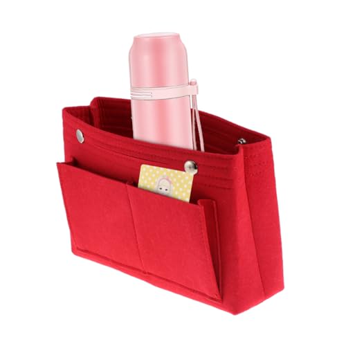 Homoyoyo Faltbare Filz Aufbewahrungstasche mit Multi fächern Kosmetiktasche aus Leichtem Waschbarem Filz Rote Kulturbeutel Handtasche für Damen zur Praktischen Make up Organisation von Homoyoyo