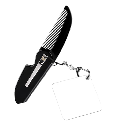 Homoyoyo Faltbarer Taschenkamm für Herren mit Feiner Zahnung Kleiner Klappkamm und Schlüsselanhänger Integrierter Quadratischer Spiegel Kompakt und Praktisch für Bartpflege Unterwegs von Homoyoyo