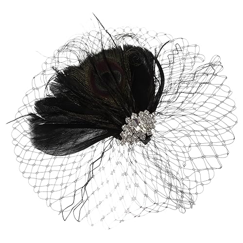 Homoyoyo Feder Haarspange Tea-Party-Hüte Haarschmuck für die Braut lang Brauthut Junggesellinnenabschied Schleier Zu Party-Fascinator-Haarspange Bankett-Fascinator-Haarspange Metall Schwarz von Homoyoyo