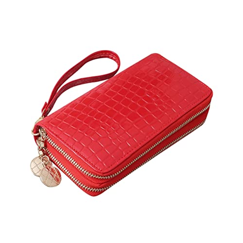 Homoyoyo Portable Pu Geldbörse Mit Reißverschluss Für Damen Große Kapazität Rot Für Karten Bargeld Und Für Täglichen Gebrauch von Homoyoyo