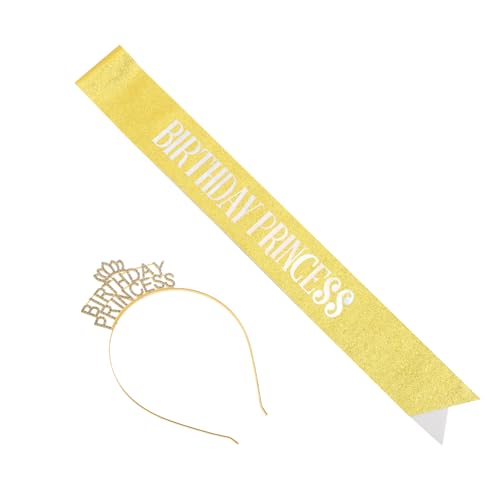 Homoyoyo Geburtstagskrone und Schärpe Set für Damen und Teens Prinzessin Kopfschmuck mit Glitzerndem Stirnband Langlebig und Bequem Geburtstagsdeko für Partys und Feiern von Homoyoyo