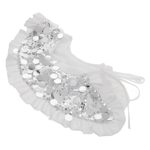 Homoyoyo Glänzender Perhesprothesekragen Rüsche Fälschung Halskrause Rollkragen Perlen zur Seite fahren für Frauen weißes Clownshalsband Hemd mit Kragen Polyester von Homoyoyo